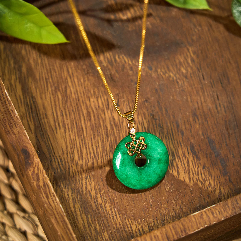 Collier pendentif boucle de paix en jade cyan