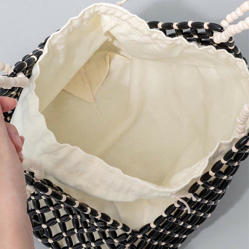 Wooden Beads Shoulder Bag | Eco-Friendly Yoga Tote 27cm