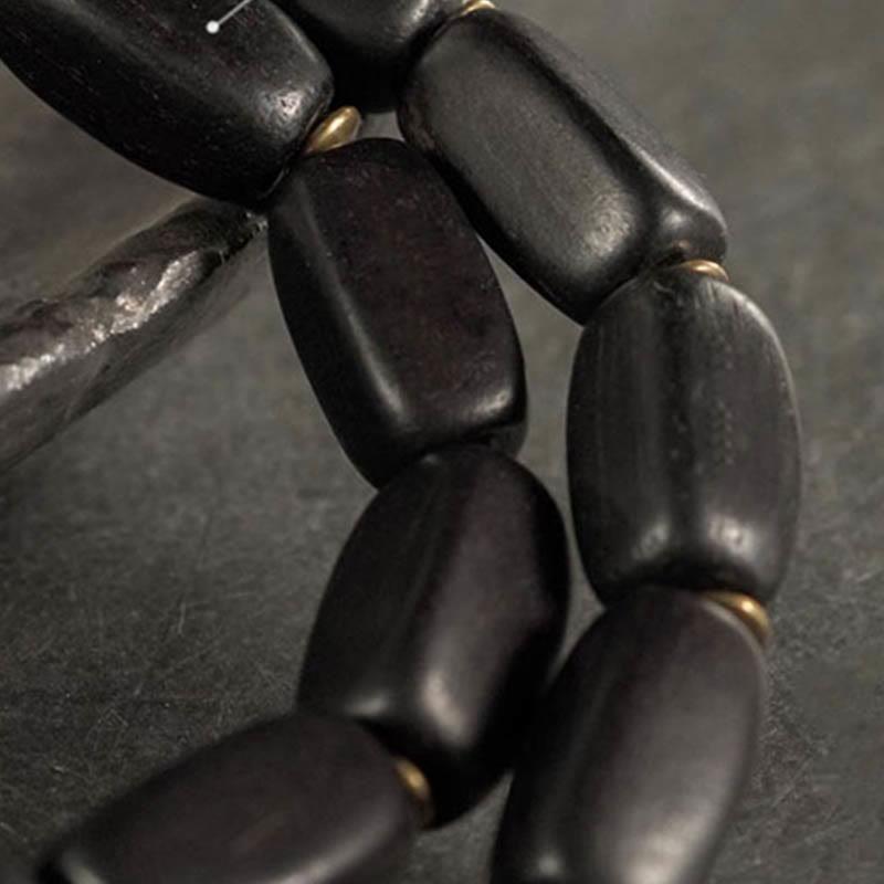 Ebony Wood Double Wrap Bracelet with Dzi Beads for Balance