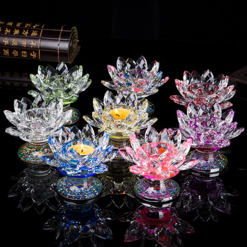 Citrine & White Crystal Tibetan Lotus Candlestick Ornament