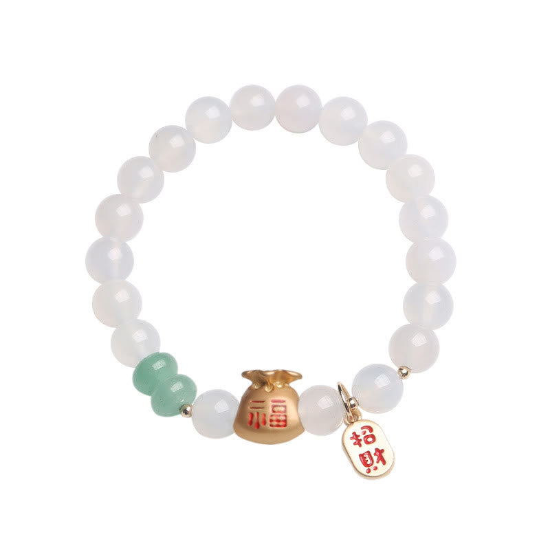 8mm White Red Agate Protection Bracelet Fu Symbol