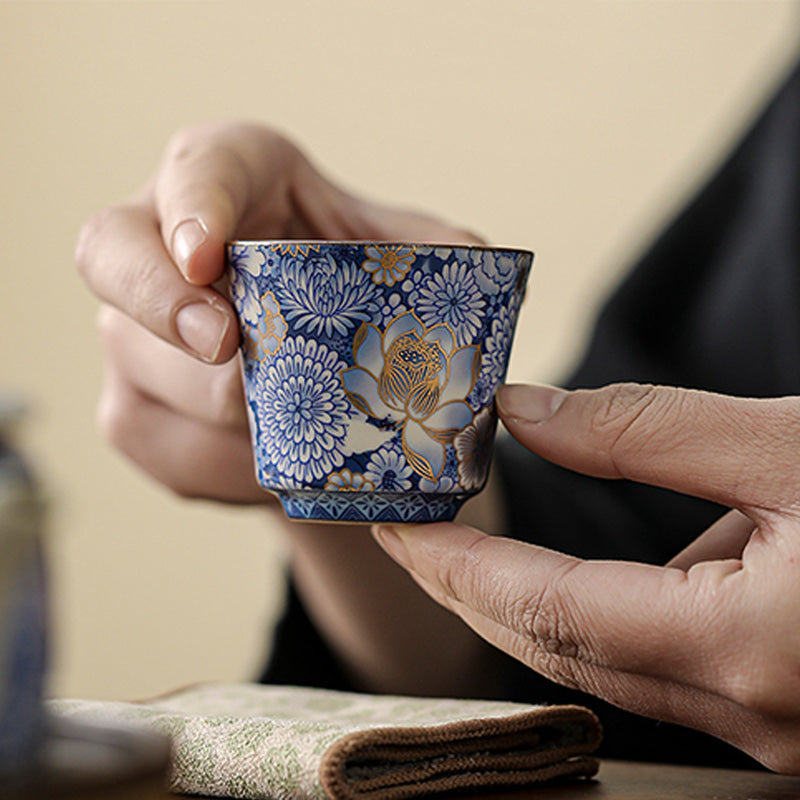Ceramic Lotus Chrysanthemum Tea Cup Set with Teapot 140ml