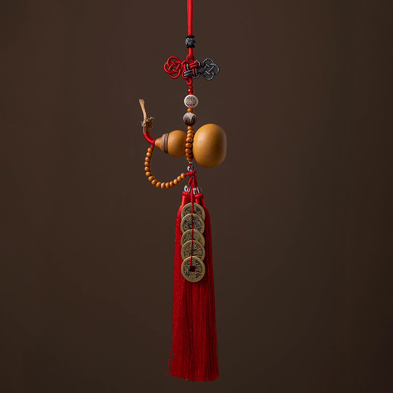 Feng Shui Five Emperor Coins Gourd Tassels 41cm Decoration