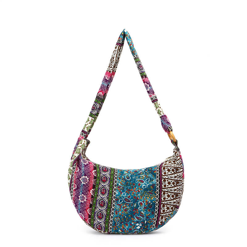 Cotton Stripes Print Crossbody Bag with Adjustable Strap 44cm