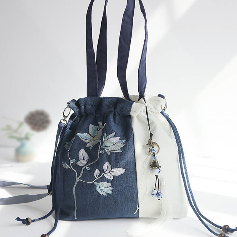 Embroidered Cherry Blossom Canvas Tote Bag 28x30cm