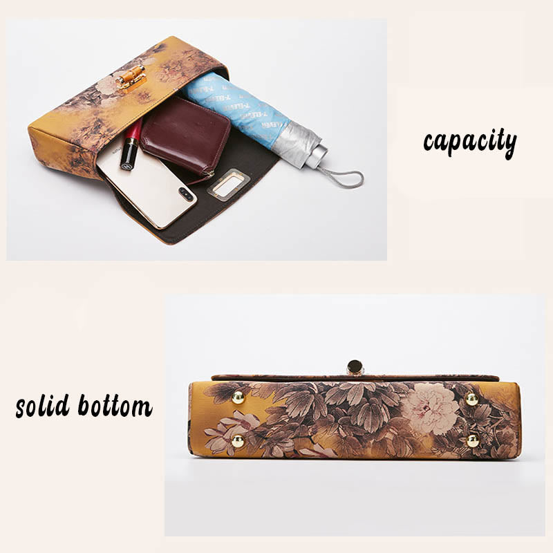 Flower Pattern Bamboo Handle Crossbody Bag 29cm