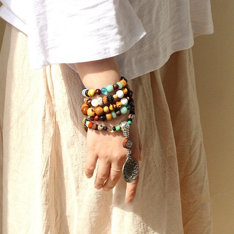 108 Beads Bodhi Seed & Bagua Harmony Bracelet for Balance