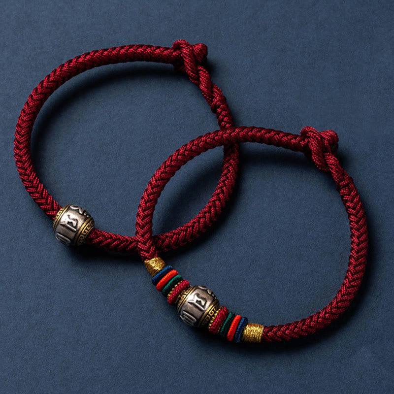 925 Sterling Silver Om Mani Padme Hum Braided Bracelet with King Kong Knot for Luck and Protection