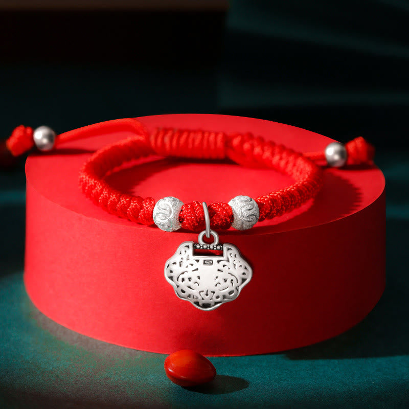 925 Sterling Silver Chinese Lock Charm Red String Kid's Protection Bracelet