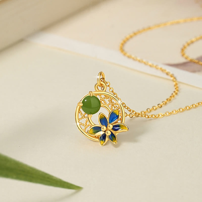 Parure de bijoux 3 pièces en jade cyan Hetian | Collier, bague et boucles d'oreilles