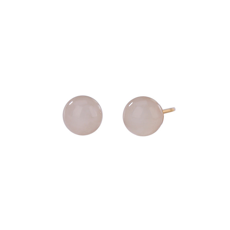 925 Sterling Silver White Jade Blessing Stud Earrings 6mm to 10mm