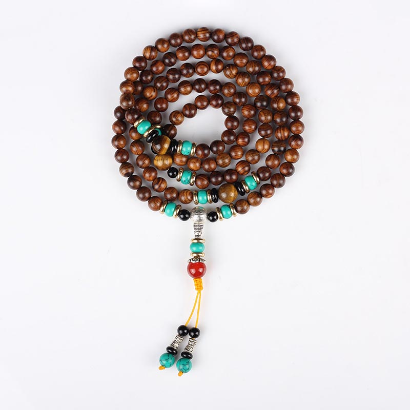 108 Beads Rosewood Tiger Eye Turquoise Mala Bracelet