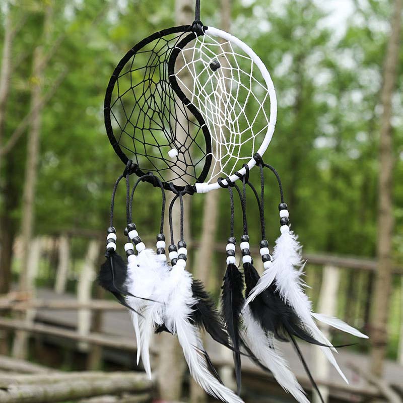 Yin Yang Dream Catcher with Feathers | Balance Wall Art