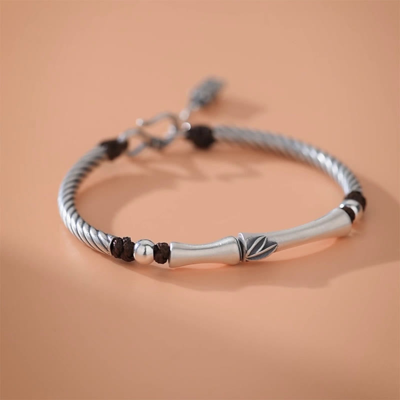 999 Sterling Silver Bamboo Cicada Luck Bracelet for Wealth