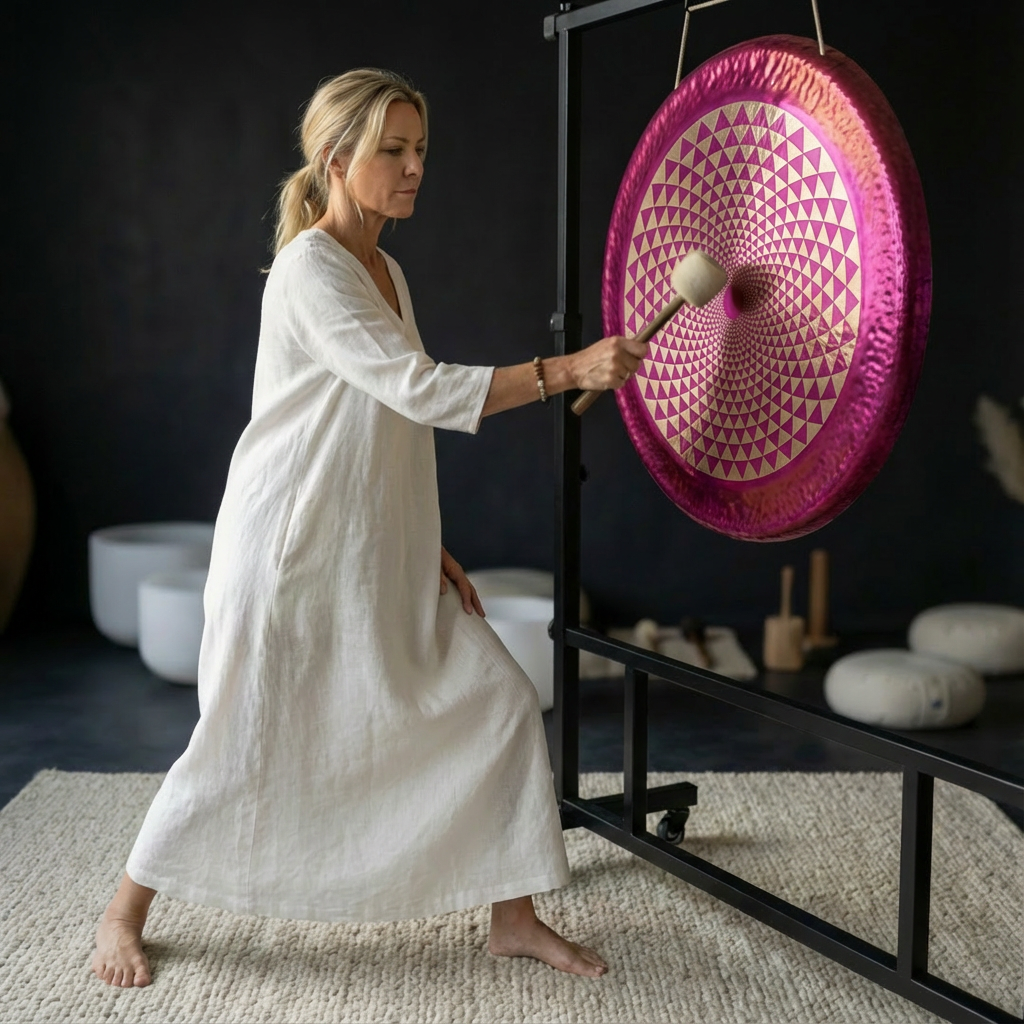 Instrument Gong Lotus à Géométrie Sacrée Rose