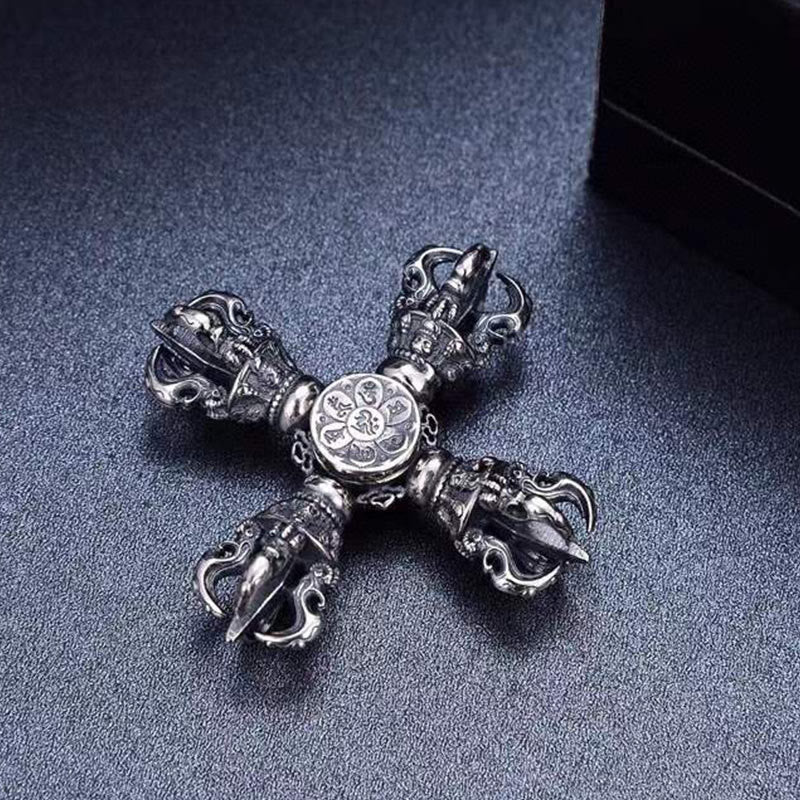 Sterling Silver Double Dorje Vajra Pendant Spiritual Strength