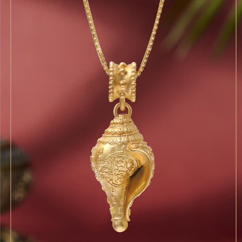 999 Sterling Silver Shankha Conch Shell Necklace for Spiritual Protection