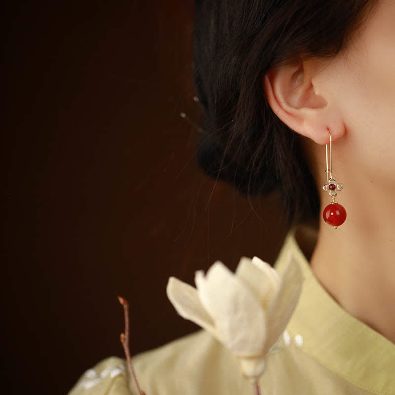 925 Sterling Silver Red Agate Confidence Flower Beaded Earrings
