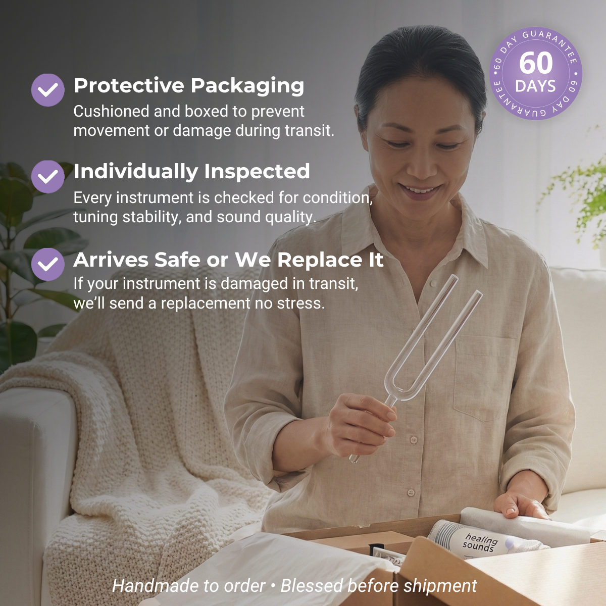 Diapason en cristal de note D4 - Chakra sacré