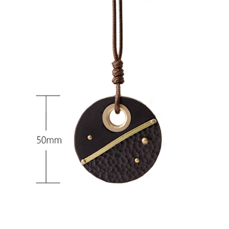 Unisex Ebony Wood Spiritual Necklace with Copper Pendant for Peace