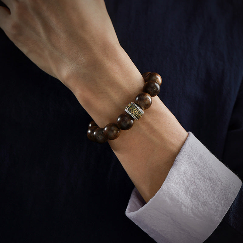 Chinese Zodiac Agarwood Bracelet in Sterling Silver for Spiritual Balance