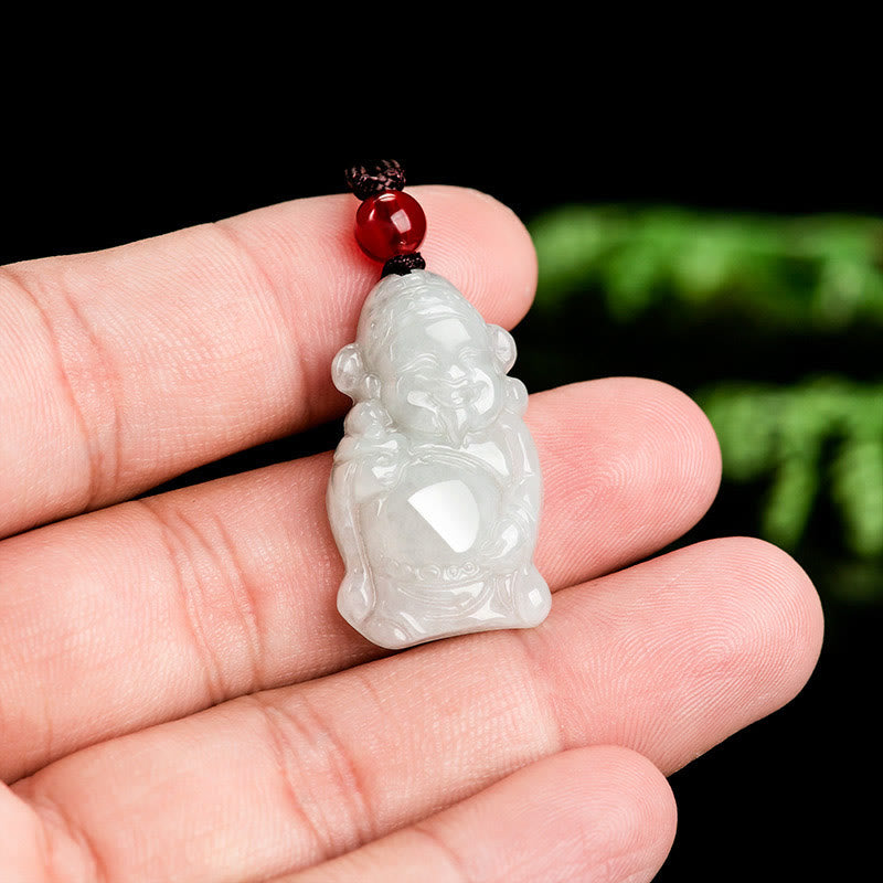 Natural Jade Caishen Ingot Necklace for Prosperity & Luck