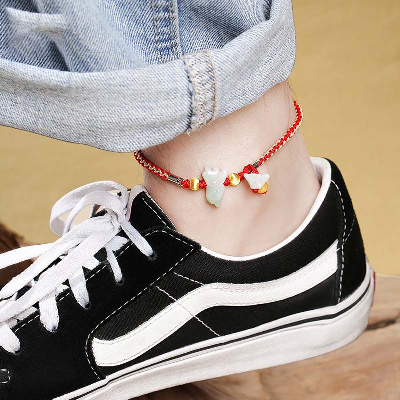 19.5cm Chinese Zodiac Jade Red String Bracelet Anklet