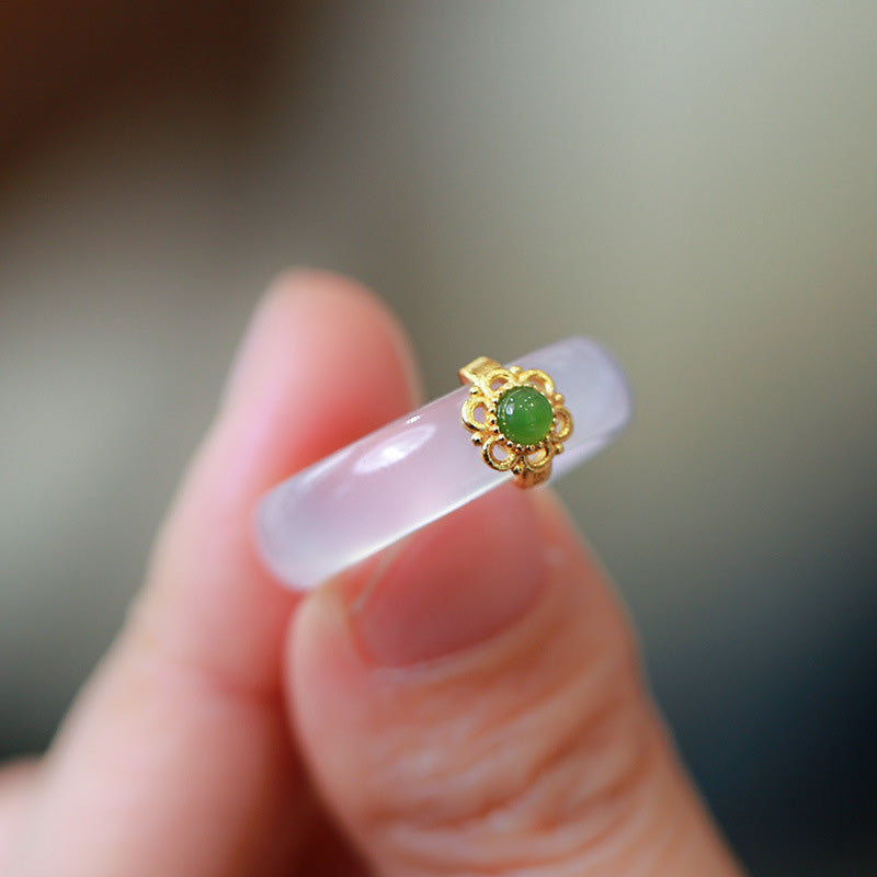 Cyan Jade & Red Agate Luck Protection Ring | Agate Rings