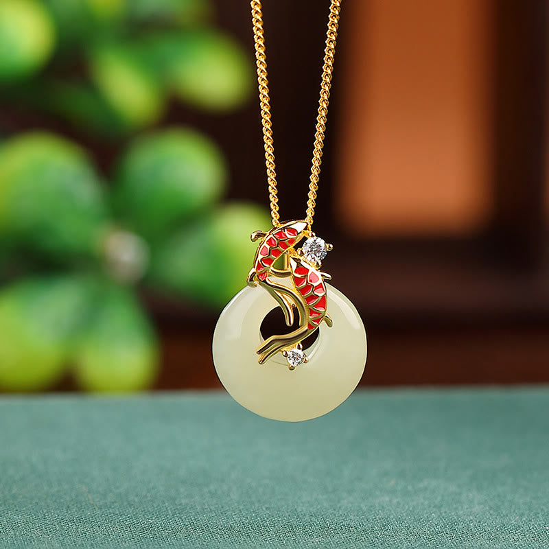 Hetian Jade Koi Fish Peace Buckle Pendant Necklace