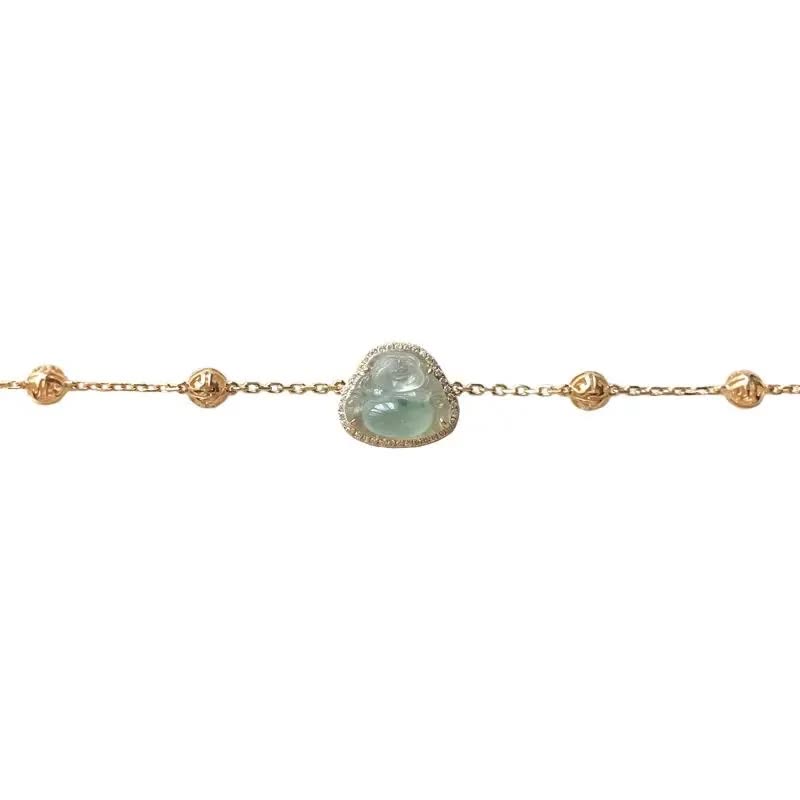 Handmade Jade Bracelet with Laughing Buddha for Abundance