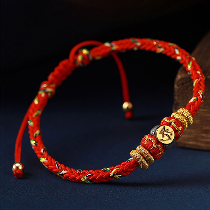 Chinese Zodiac Silver Red String Bracelet 18-28cm