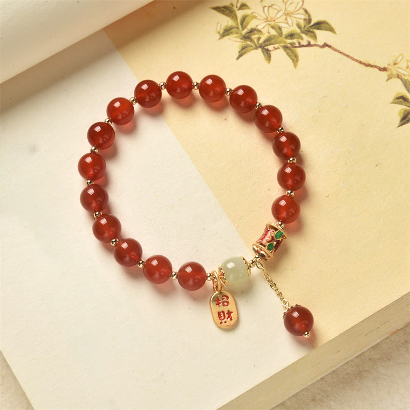 9mm Red Agate Jade Confidence Charm Bracelet