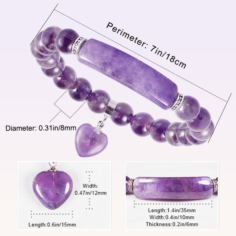8mm Amethyst Healing Beads Love Heart Bracelet for Meditation