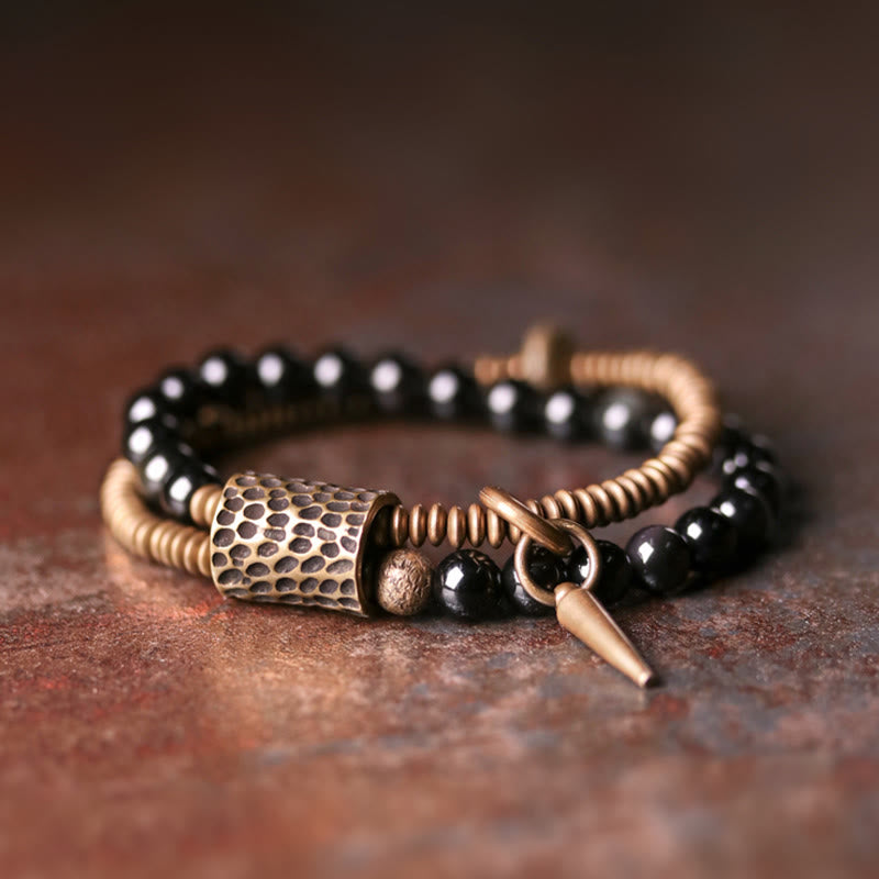 Unisex Rainbow Obsidian Copper Inner Peace Bracelet 6mm