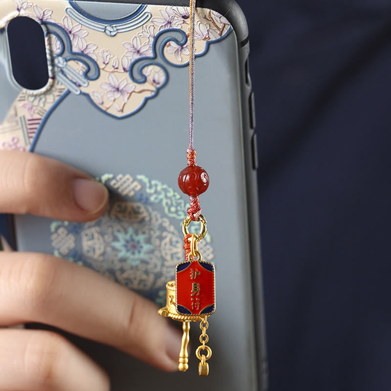 Amulette de prière Om Mani Padme Hum en agate rouge avec breloque de protection en cuivre