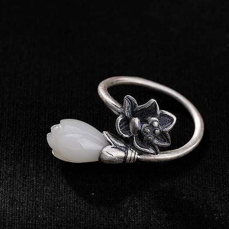 Adjustable Jade Lotus Copper Balance Healing Ring