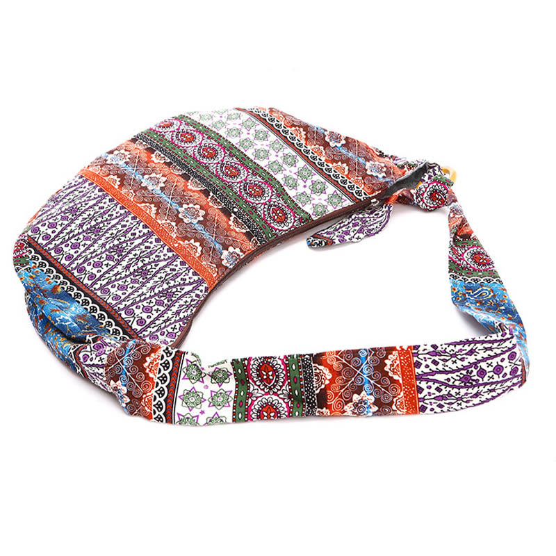 Cotton Stripes Print Crossbody Bag with Adjustable Strap 44cm