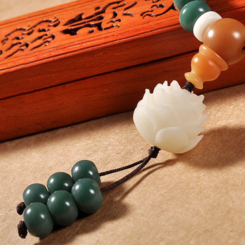 108-Bead Bodhi Seed Success Bracelet with Lotus Symbol