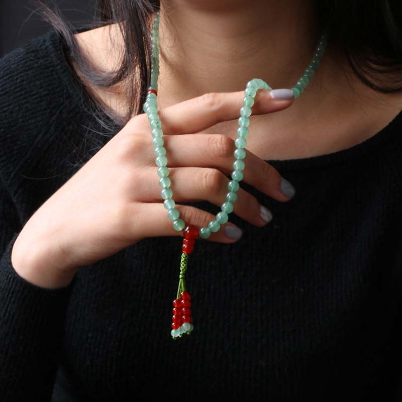 108 Bead Mala Bracelet Green Aventurine & Red Agate for Luck