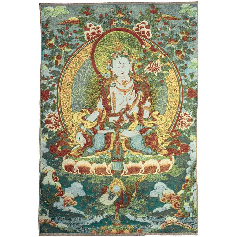24x36 Inch Tibetan Embroidery White Tara Thangka Tapestry