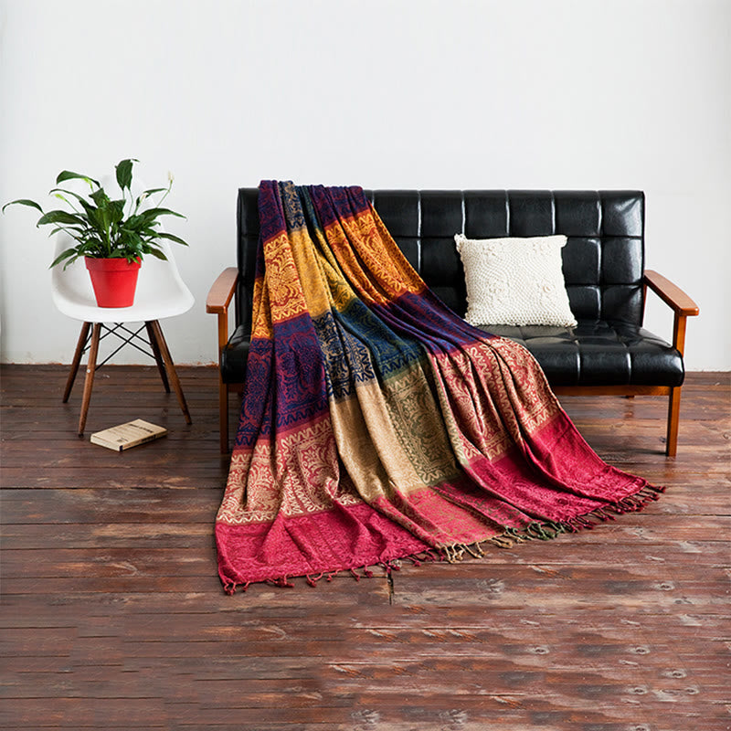 Tibetan Floral Pattern Hand-Dyed Blanket 150x190cm
