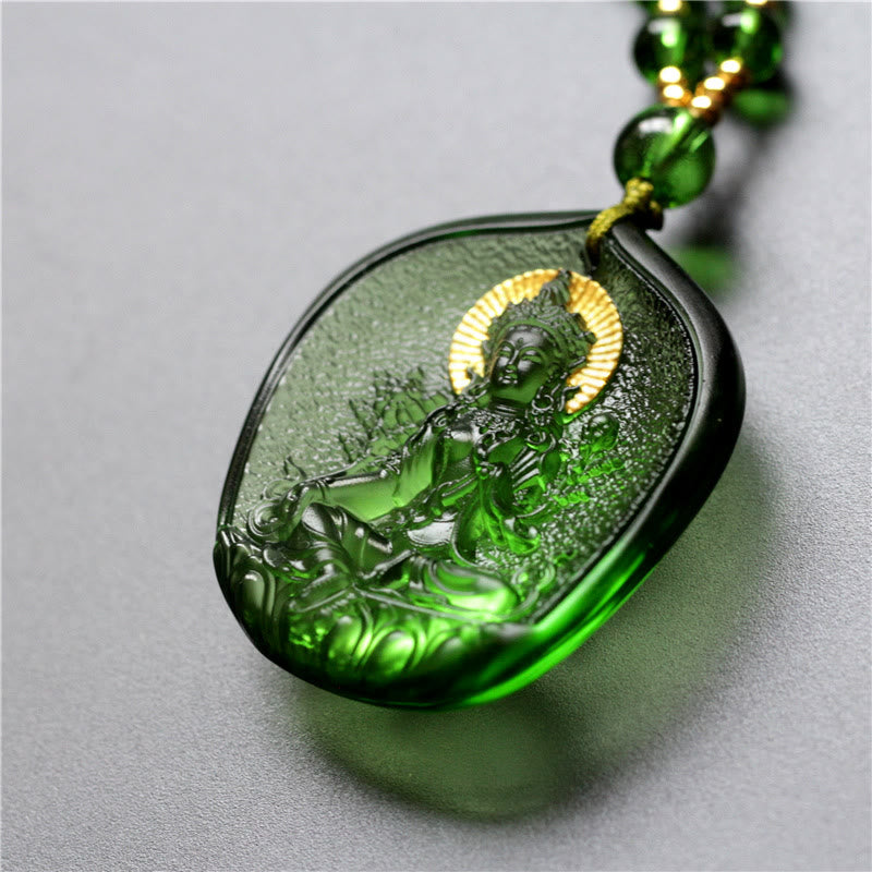 Liuli Crystal Green Tara Necklace | Spiritual Protection Pendant