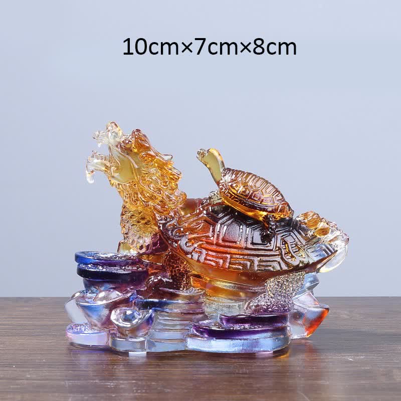 Handmade Liuli Feng Shui Dragon Turtle Art Piece for Luck
