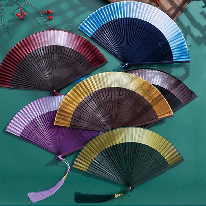Handheld Gradient Bamboo Folding Fan for Spiritual Decor
