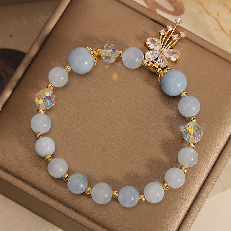 8mm Aquamarine Pink Crystal Healing Charm Bracelet