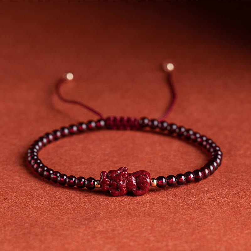 Garnet Cinnabar Pixiu Bracelet for Calm and Blessings
