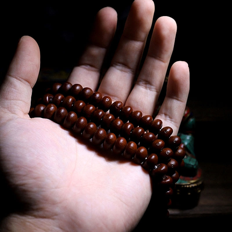 9mm Purple Bodhi Seed Mala Bracelet with Three-eyed Dzi Beads for Harmony