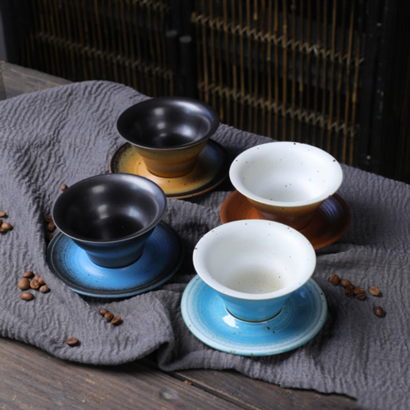 Ceramic Planet Design Coffee Mug with Saucer - Rough Pottery
