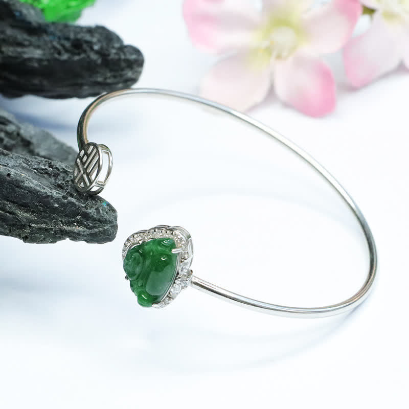 925 Sterling Silver Jade Luck Bracelet with Laughing Buddha Charm