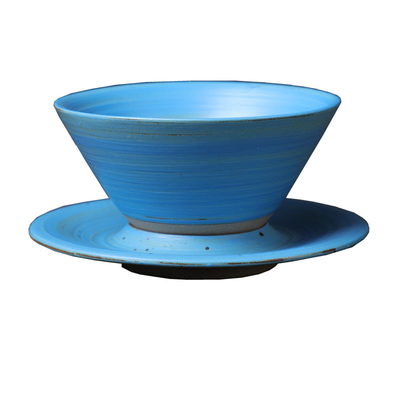 Ceramic Planet Design Coffee Mug with Saucer - Rough Pottery